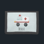 Boys Cute Blue Paramedic Ambulance en Name Drievoud Portemonnee<br><div class="desc">Deze schattige en moderne blauwe kinder portemonnee is voorzien van een cartoon voor hulpverlening in noodgevallen en een plek waar je je peuters kunt noemen. Ideaal voor elk kind dat droomt van een paramedische vrouw!</div>