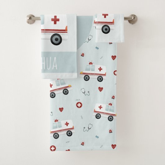 Boys Cute Blue Paramedic Ambulance Pattern Kinder Bad Handdoek (Insitu)