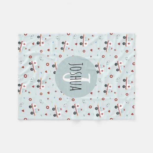 Boys Cute Blue Paramedic Ambulance Pattern Kinder Fleece Deken (Voorkant (Horizontaal))