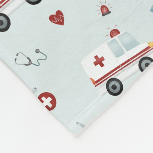 Boys Cute Blue Paramedic Ambulance Pattern Kinder Fleece Deken (Hoek)