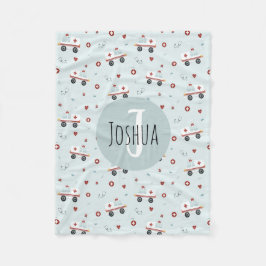 Boys Cute Blue Paramedic Ambulance Pattern Kinder Fleece Deken