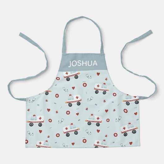 Boys Cute Blue Paramedic Ambulance Pattern Kinder Schort (Voorkant)