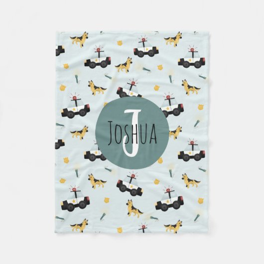 Boys Cute Blue Police Car Patroon Fleece Deken (Voorkant)