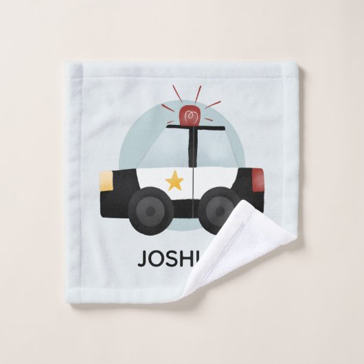 Boys Cute Blue Police Car Pattern Kinder Bad Handdoek (Wasdoekje)