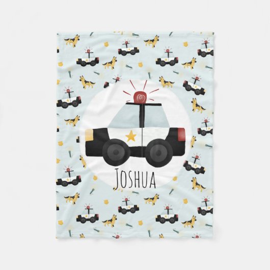 Boys Cute Blue Police Car Pattern met Name Kinder Fleece Deken (Voorkant)