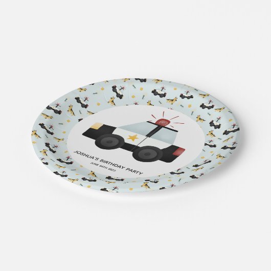 Boys Cute Blue Police Car Toddler Happy Birthday Papieren Bordje (Gekanteld)