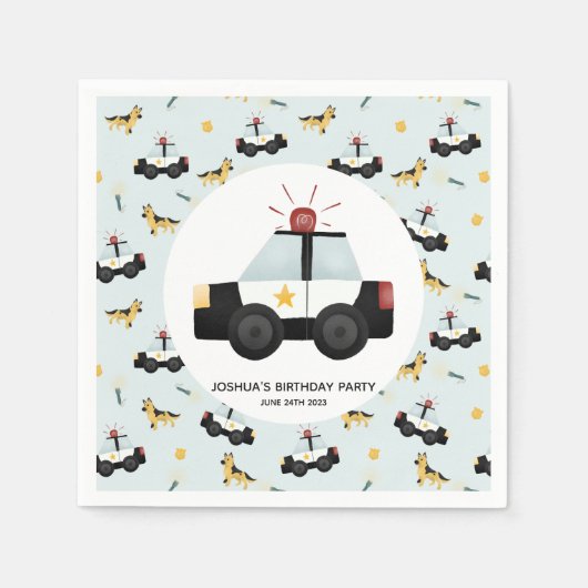 Boys Cute Blue Police Car Toddler Happy Birthday Servet (Voorkant)