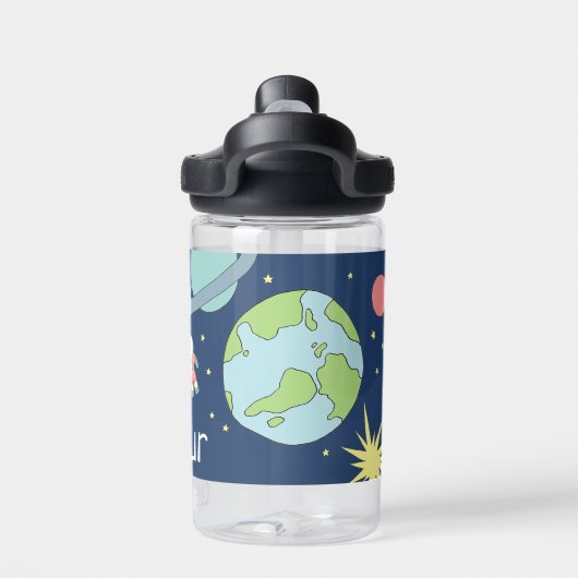 Boys Cute Blue Rocket Space Kinder School Waterfles (Achterkant)