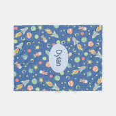 Boys Cute Blue Rocket Space Pattern en naam Fleece Deken (Voorkant (Horizontaal))