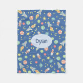 Boys Cute Blue Rocket Space Pattern en naam Fleece Deken (Voorkant)