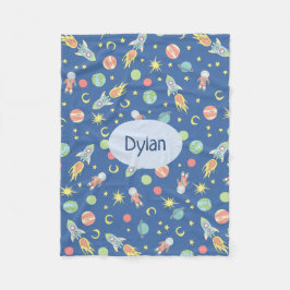 Boys Cute Blue Rocket Space Pattern en naam Fleece Deken