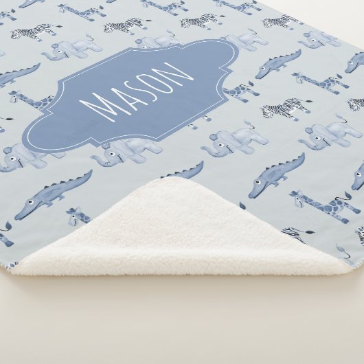 Boys Cute Blue Safari Animals Pattern Kinder Sherpa Deken (3/4)