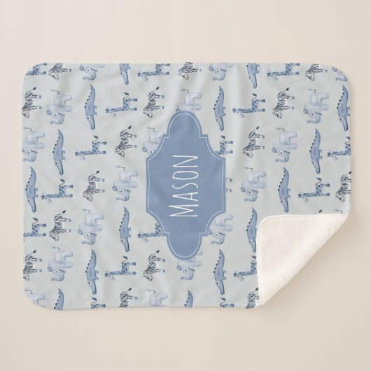 Boys Cute Blue Safari Animals Pattern Kinder Sherpa Deken (Voorkant (horizontaal))