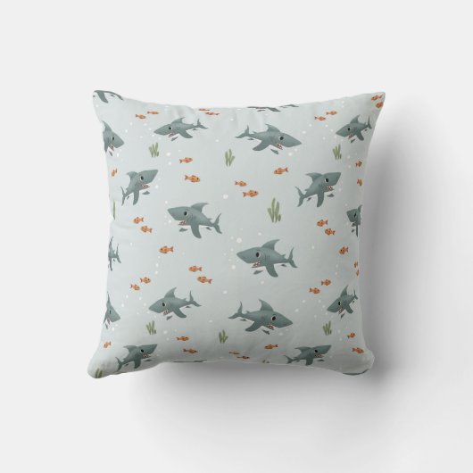 Boys Cute Blue Shark Keepomwille Birth Stats Kussen (Achterkant)