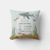 Boys Cute Blue Shark Keepomwille Birth Stats Kussen (Voorkant)
