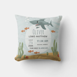 Boys Cute Blue Shark Keepomwille Birth Stats Kussen