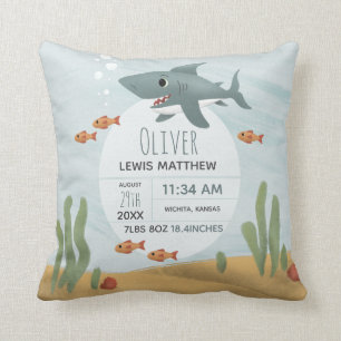 Boys Cute Blue Shark Keepomwille Birth Stats Kussen