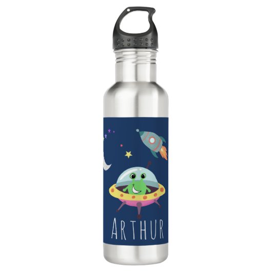 Boys Cute Blue Space Alien Kinder School Waterfles (Voorkant)