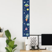 Boys Cute Blue Space Alien & Name Growth Chart Poster (Thuiskantoor)