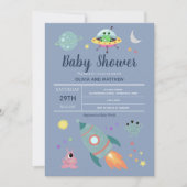 Boys Cute Blue Space Alien Rocket Baby shower Kaart (Voorkant)
