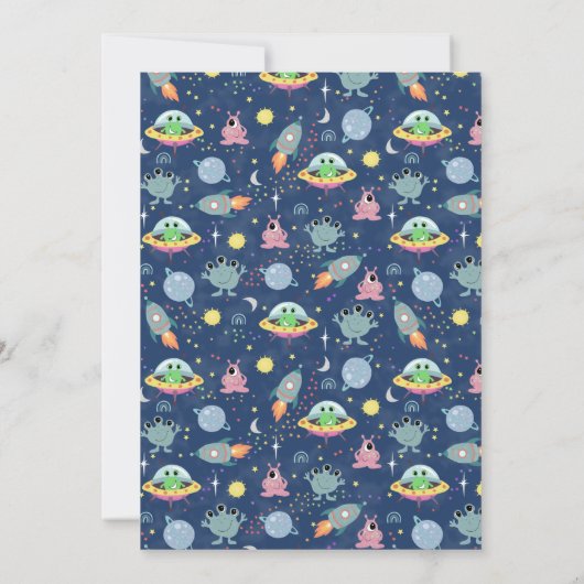 Boys Cute Blue Space Alien Rocket Baby shower Kaart (Achterkant)