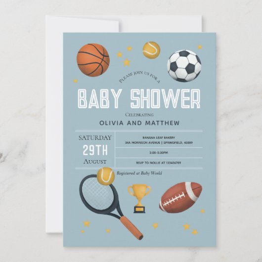 Boys Cute Blue Sports Baby shower Kaart (Voorkant)