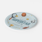 Boys Cute Blue Sports Superstar Baby shower Papieren Bordje (Gekanteld)