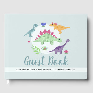 Boys Cute Blue T-Rex Dinosaur Baby shower Gastenboek
