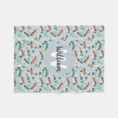 Boys Cute Blue Train Monogram Patroon Kinder Fleece Deken (Voorkant (Horizontaal))