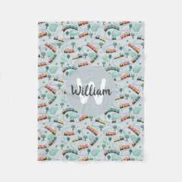 Boys Cute Blue Train Monogram Patroon Kinder Fleece Deken