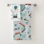 Boys Cute Blue Train Pattern Kinder Bad Handdoek (Insitu)