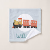 Boys Cute Blue Train Pattern Kinder Bad Handdoek (Wasdoekje)