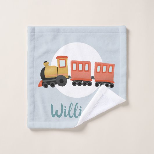 Boys Cute Blue Train Pattern Kinder Bad Handdoek (Wasdoekje)