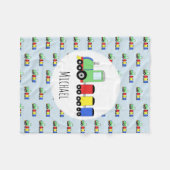 Boys Cute Blue Train Pattern met Name Kinder Fleece Deken (Voorkant (Horizontaal))