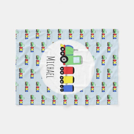 Boys Cute Blue Train Pattern met Name Kinder Fleece Deken (Voorkant (Horizontaal))