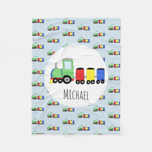 Boys Cute Blue Train Pattern met Name Kinder Fleece Deken (Voorkant)
