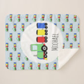 Boys Cute Blue Train Pattern met Name Kinder Sherpa Deken (Voorkant (horizontaal))