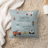 Boys Cute Blue Transport Birth Stats & Name Kussen (Deken)