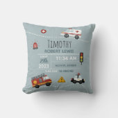 Boys Cute Blue Transport Birth Stats & Name Kussen (Voorkant)