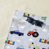 Boys Cute Blue Transport Pattern Auto Name Kinder Strandlaken (In situ)