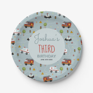 Boys Cute Blue Transport Pattern Birthday Kinder Papieren Bordje