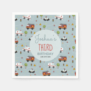 Boys Cute Blue Transport Pattern Birthday Kinder Servet