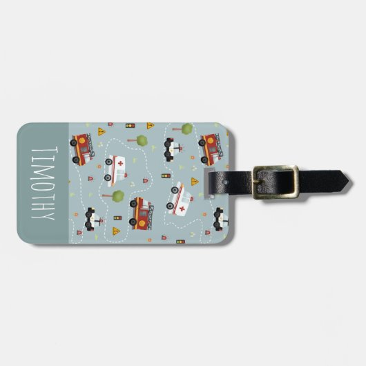 Boys Cute Blue Transport Pattern Kinder Bagagelabel (Voorkant horizontaal)