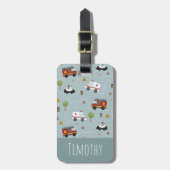 Boys Cute Blue Transport Pattern Kinder Bagagelabel (Voorkant verticaal)