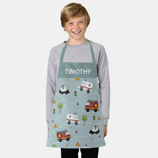 Boys Cute Blue Transport Pattern Kinder Schort (Gedragen)