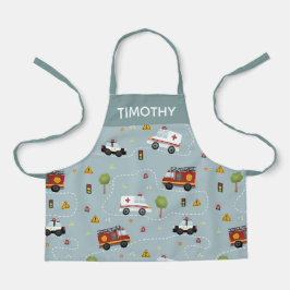 Boys Cute Blue Transport Pattern Kinder Schort