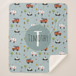 Boys Cute Blue Transport Pattern Kinder Sherpa Deken