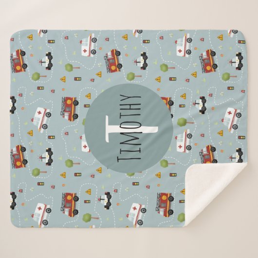 Boys Cute Blue Transport Pattern Kinder Sherpa Deken (Voorkant (horizontaal))