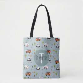 Boys Cute Blue Transport Pattern Kinder Tote Bag