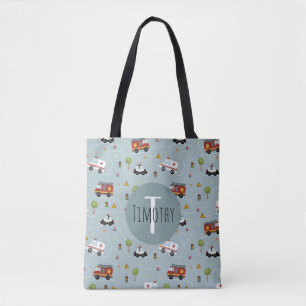 Boys Cute Blue Transport Pattern Kinder Tote Bag